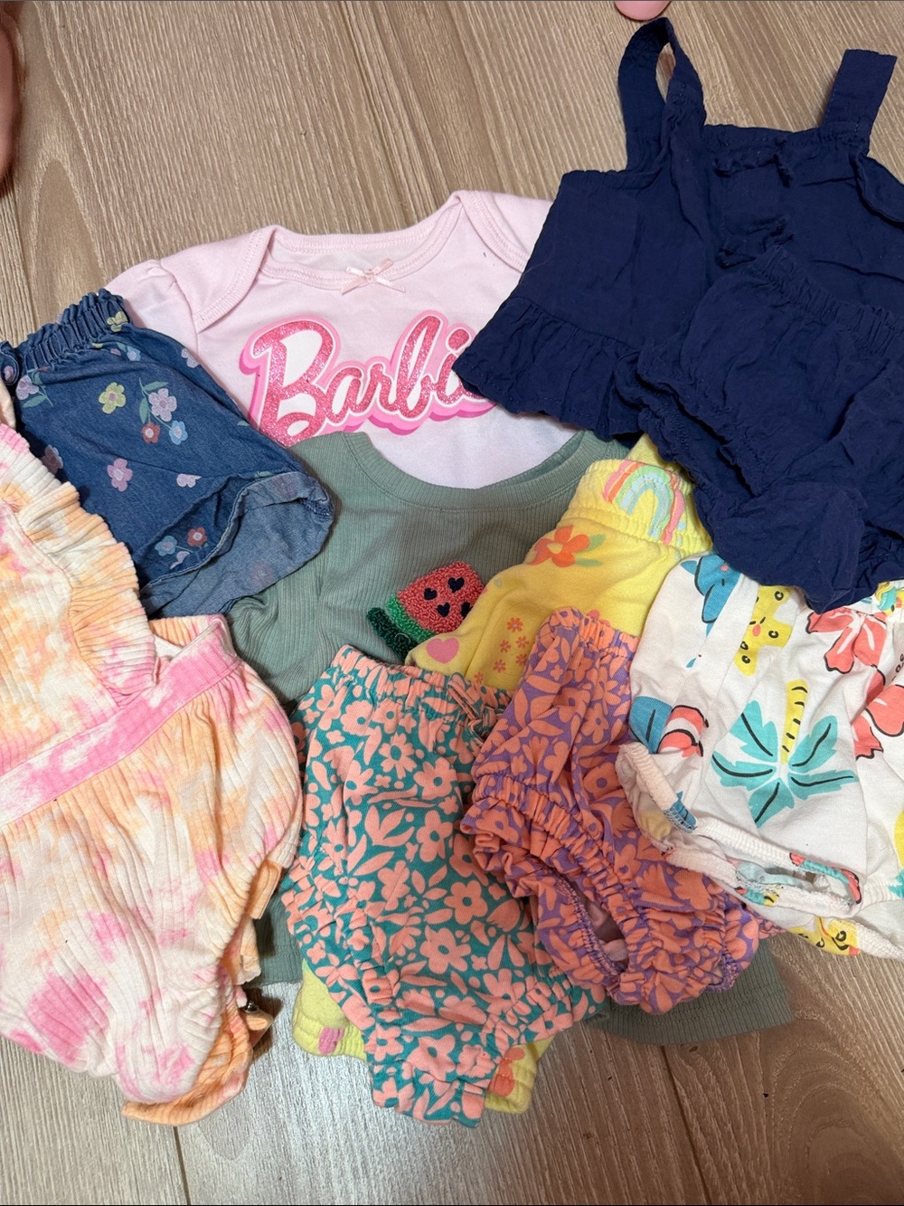 Barbie Pink Logo Bodysuit with Multicolor Baby Shorts Set